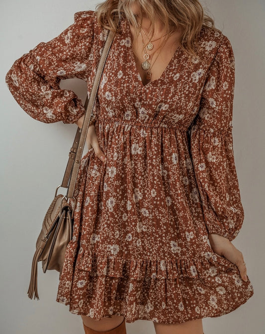 Boho Floral Ruffled Dress